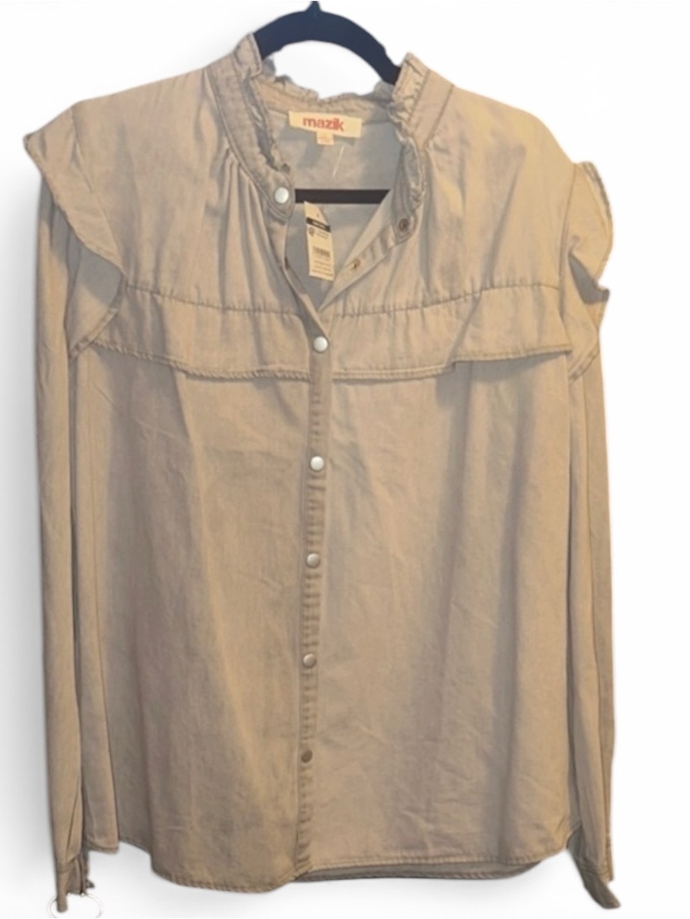 Mazik Lg Gray Ruffle Button-Down Shirt